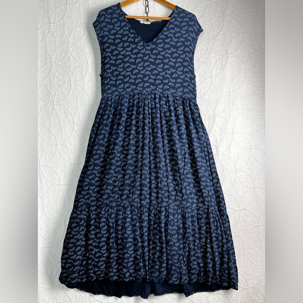 Suunday Tiered Dress Womens Small in Wildflower Seed Blue Floral All Over Print